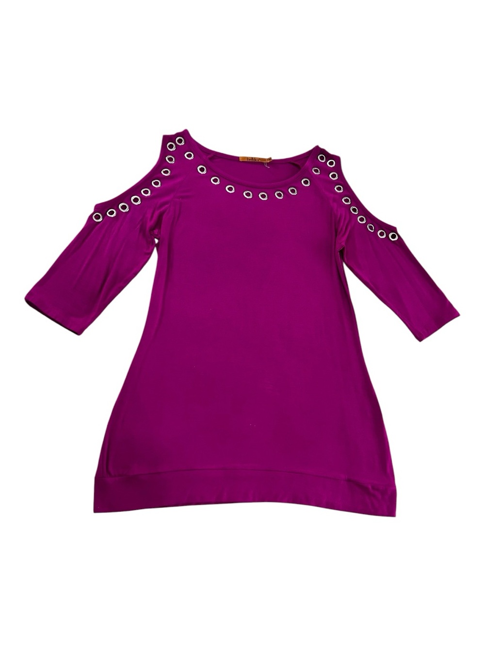 Belldini Cold-Shoulder Eyelet Tunic - Pink